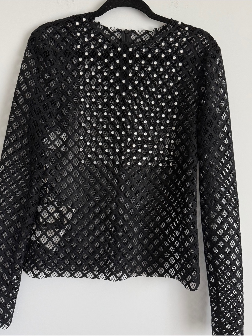 Philosophy di Lorenzo Serafini Black Lace Long-Sleeve Top with Beaded Front
